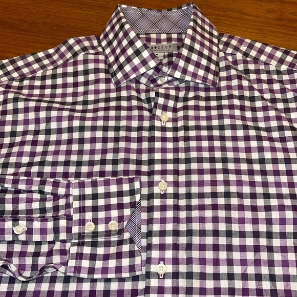 Jack Stone Thomas Dean Mens Long Sleeve Button Up Purple Check Shirt Sz M - Picture 4 of 8